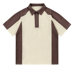 Threebooy Vintage Splicing Polo Shirts Men Streetwear Hip Hop Half Zipper Sport Tshirt Harajuku Loose Casual Short Sleeve Tees Tops Unisex