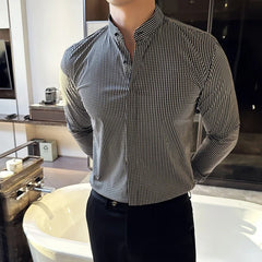 Threebooy Stand Collar Luxury Shirts For Men Clothing High Quality Camisa Masculina Slim Fit Mens Dress Shirts Formal