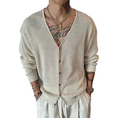Threebooy Autumn Male Solid Color Long-Sleeved Shirt American Retro Fashion Trend High Street Loose Casual Breathable Niche Men's Top