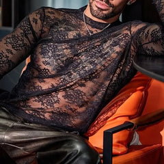 Threebooy Mens Jumpsuit Mesh Embroidery Semi Visible Sexy Jumpsuit Autumn Casual Tight Fitting Nightclub Erotic Vest Men’s Clothing