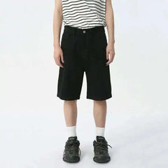 Threebooy Spring Summer New Men's Denim Shorts Solid Color Straight Five Points Fashion Trend Middle Waist Casual Short Pants