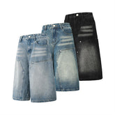 Threebooy Summer Hip Hop Denim Shorts Men Streetwear Punk Patchwork Jeans Short Harajuku Vintage Baggy Knee Length Pants Male