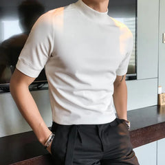 Threebooy New Style Fashion Male High Quality In Summer Casual Short-sleeved T-shirt/Men Slim Fit High Collar Leisure T-shirt Tops