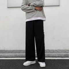 Threebooy Split Reflective Stripe Casual Pants Unisex Trendy Patchwork Button Pants Spring Summer Straight Loose Sports Pants