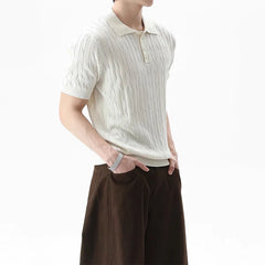 Threebooy New Trendy Jacquarded Men Polo Shirt Light Luxury Casual Business Solid Color Knitted Short Sleeve T-shirt Fashion Stretchy Tops