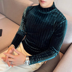 Threebooy Brand Clothing Men Spring High Quality Slim Long Sleeve T-shirt/Male High Collar Warm Striped Bottom Shirt Fashion T-shirts