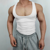 Threebooy Men's Sporty Low Cut round Neck Sleeveless Vest for Training Running Cycling Summer Trendy Fashion Solid Color Polyester Fiber