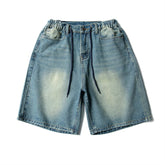 Threebooy Summer Hip Hop Denim Shorts Men Streetwear Punk Gradient Jeans Short Oversized Harajuku Vintage Baggy Knee Length Pants Male