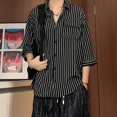 Threebooy Stripe Pattern Summer Shirt Men's Clothing High Quality Luxury Men's Shirt Loose Fitting Harajuku Fashion New in Short Sleeve