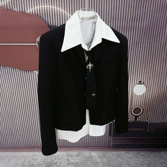 Threebooy Mens Jacket Shoulder Pad Short Suit Collar Casual Jacket Youth British Elegant Fashion All-Match Long Sleeve Jacket Men'S Wear