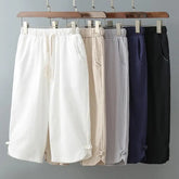 Threebooy Summer Chinese Style Linen Cropped Pants Men Plus Size Loose Buckle Straight Harem Casual Pants Cotton Linen Shorts