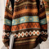 Threebooy Loose Thickened Casual New Round Neck Retro Knit Sweater Lazy Contrast