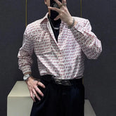 Threebooy Mens Shirt Love Print Casual Shirt Autumn American Retro Light Streetwear Versatile Campus Long-Sleeve Top Men'S Clothing