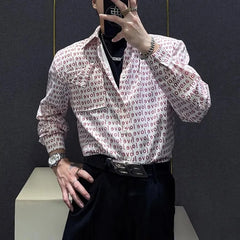 Threebooy Mens Shirt Love Print Casual Shirt Autumn American Retro Light Streetwear Versatile Campus Long-Sleeve Top Men'S Clothing