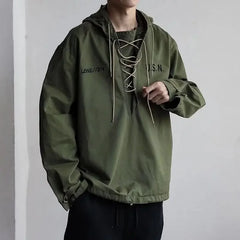 Threebooy Spring Autumn Japanese Style American Vintage Cropped Pure Cotton Jacket Sweatshirt Men's Hooded Casual Wear