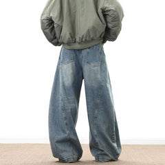 Threebooy Wide Leg Denim Pants Male Loose Cowboy Mopping Trousers baggy Men's Jeans Fashion Handsome Washed Streetwear Casual