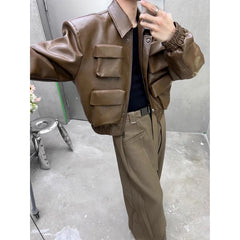 Threebooy Korean version leather jacket men's spring autumn new loose casual versatile jacket top