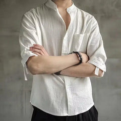 Threebooy Retro Solid Color Linen Simple Shirt Men's Versatile Loose Casual American Spring New Style