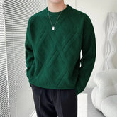 Threebooy Men Round Collar Sweater Autumn Winter Warm Casual Slim Fit Pullovers Homme Thickened Plaid Jacquard Sweater