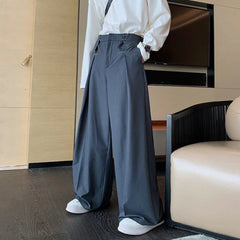 Threebooy Summer Men's Solid Color Suit Trousers American Retro Fashion Trend High Street Casual Loose Breathable Men's Bottoms