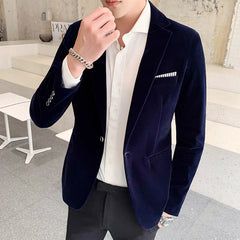 Threebooy Clothing Men Golden Velvet Suit ,Male Slim High Quality Business Blazers/Groom's Wedding Dress Men's Jacket Clothing,M-5XL