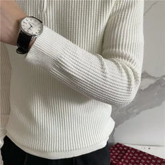 Threebooy Men's Clothing Luxury Knit Pullover Zipper Polo Neck Sweater Leisure Streetwear Popular Retro Solid Color Long Sleeve Knitwear