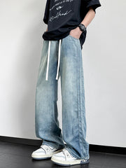 Threebooy Summer Jeans for Men Korean Style Lightweight Lyocell Cotton Straight Denim Pants High Street Y2K Wide Leg Jeans Trousers