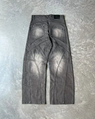 Threebooy American Hip Hop High Street Streetwear Heavy Industry Jeans Striped Washed Wide Leg Pants Retro Distressed Straight Leg Pants
