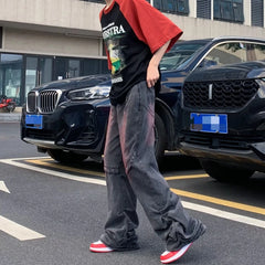 Threebooy Y2K Streetwear Baggy Pleated Stacked Jeans Pants For Men Clothing Straight Old Denim Trousers Pantalones Hombre