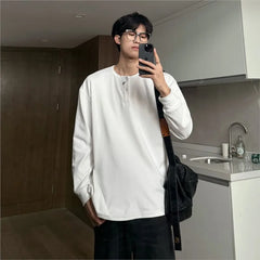Threebooy Warm Henry Collar Long Sleeve T shirt For Men Spring Autumn Casual Mens T-shirts Unisex Tee Tops Classic Clothes Men's T-Shirts