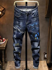 Threebooy Spring and Autumn Fashion Trend Printed Straight-Leg Stretch Denim Jeans For Men Comfortable Casual Sports High-Quality Jeans