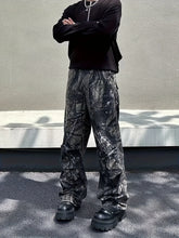 Threebooy American Retro Washed Branch Camouflage Pleated Work Pants Men's Straight Loose Outdoor Casual Trousers