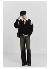 Threebooy Newly Designed Spliced Sweater for Men with Loose Collar and Zipper Men's Premium Polo Top for Men