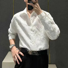 Threebooy Y2K Mens Shirt Jacquard Casual Long Sleeved Shirt Autumn Sports Gym Breathable Moisture Wicking Top Men's Clothing Unisex