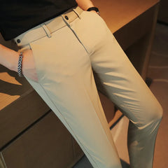Threebooy Men Formal Trousers New Fashion Belt Design Man Dress Pants Simple Slim Fit Business Casual Suit Pant Plus Size 38