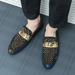 Threebooy Men's Black Rhinestone Studded Loafers Slip on Large Size 38-47 Colorful Print Formal Party Nightclub Flat Shoes Luxury Loafers