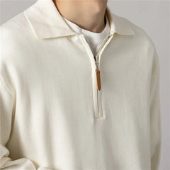 Threebooy Autumn Clothing Men's Clothing Luxury Knitted Polo Shirt Casual Fashion Zippers Solid Color Long Sleeve Pullovers Leisure Shirt