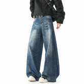 Threebooy Mens Loose Wide Leg Jeans High Street Patchwork Vintage American Trendy Urban Fashion Hip Hop Oversized Trousers Streetwear