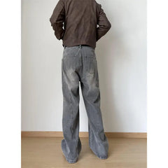Threebooy New Men's Patchwork style cargo Denim Pants Washed Male Jeans Straight Casual Men wear Loose Wide Leg Trousers Pocket design