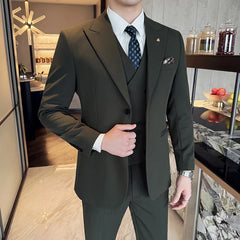 Threebooy Slim-Fit Three-Piece Set Korean Style Two-Button Groomsmen Formal Wedding Business Suit Handsome Groom Best Man Dress High-