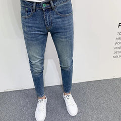 Threebooy Autumn and Spring Fashion Solid Color Retro Straight Blue Jeans Men's Casual Slim Fit Comfortable Breathable High Quality Pants