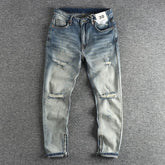 Threebooy Spring and Autumn New Fashion Solid Color Ripped Straight Vintage Denim Pants Men Loose Comfortable Sports High Quality Pants