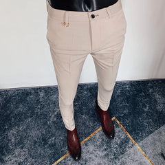 Threebooy Fashion Men Business Dress Pants Office Social Wedding Streetwear Casual Suit Pants Slim Fit Trousers Costume Homme 28-36