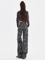 Threebooy Retro High Street Loose Wide Legs Camouflage Overalls Women New High Waist Slouchy Straight Baggy Jeans Women Streetwear