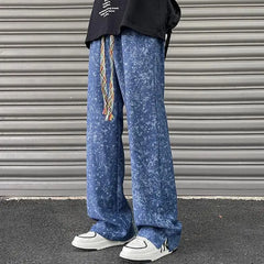 Threebooy Tie-dye Casual for Men's American High Street Trendy Brand Straight Wide-leg Versatile Sports Pants