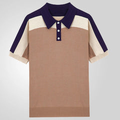 Threebooy Men's Business Slim-fit Knit Polo Shirt Light Luxury Leisure Button-down Short Sleeve Shirts Breathable Patchwork Knitwear M-3XL