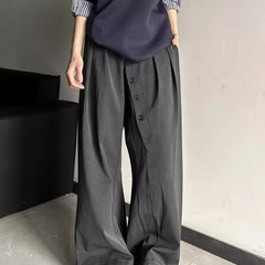 Threebooy Summer New Men's Solid Color Asymmetric Button Suit Trousers American Retro Fashion Trend Casual Loose Casual Men's Bottoms