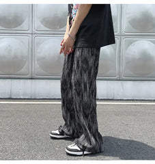 Threebooy Tie-dye Ice Silk Pants for Men in Summer Thin American Style Loose Straight-tire Brand High-end Casual