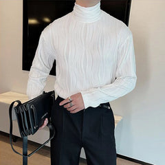 Threebooy Mens T-Shirt Textured Casual T-Shirt Autumn Light Korean Fashion All-Match Youth Bottoming Long Sleeve Top Men'S Clothing