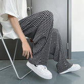 Threebooy Mopping Casual Pants for Men Four Seasons Fashion Sports Trousers Printed Mesh Loose Pants Straight Wide Leg Sweatpants Oversize